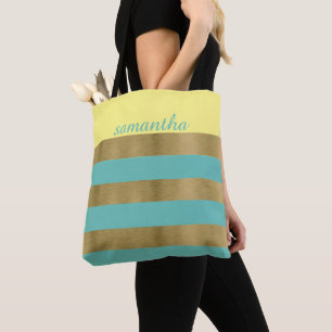 Tote Bag Bandes d'or et Turquoises