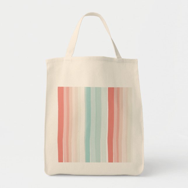 Tote Bag Bandes estivales en corail et turquoise (Devant)