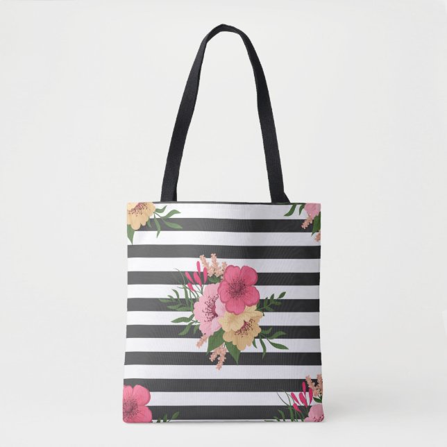 Tote Bag Bandes et fleurs (Devant)