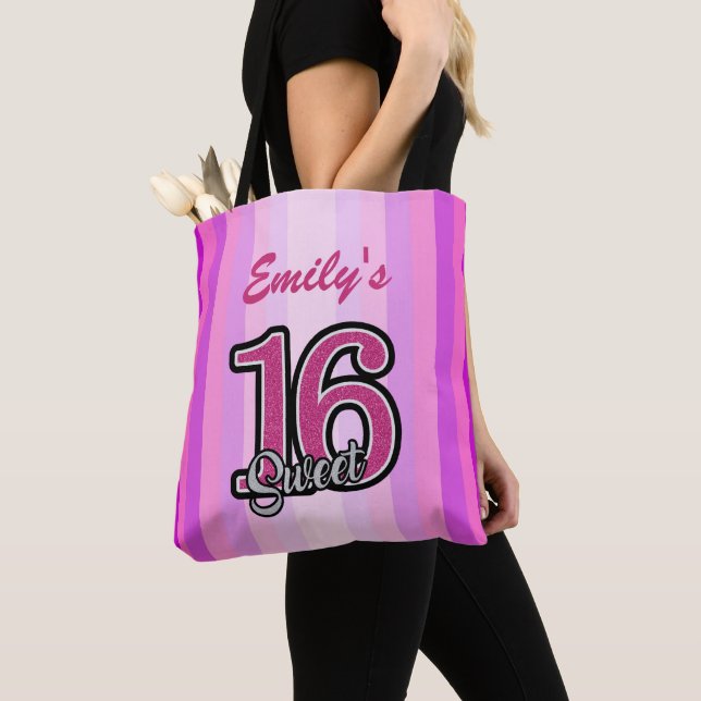 Tote Bag Bandes Et Parties scintillant Violettes Et Roses (De près)