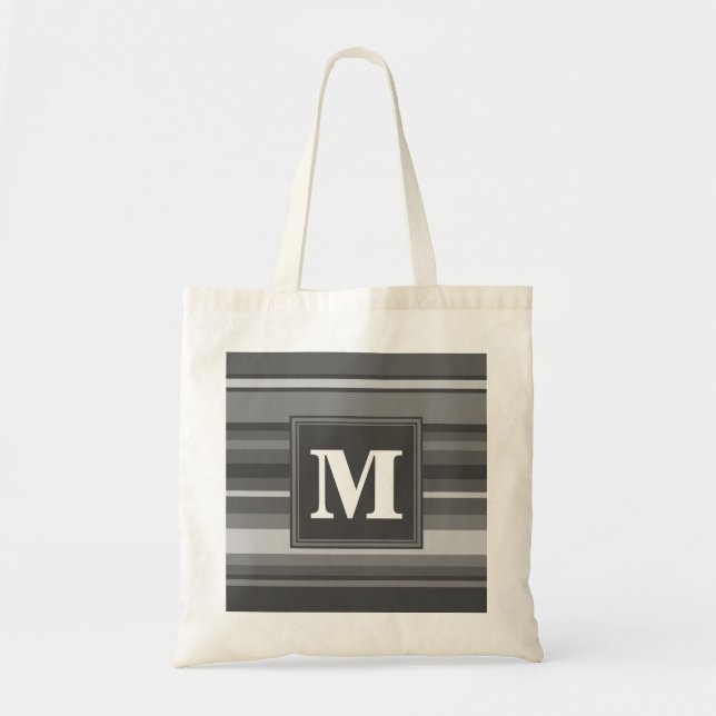 Tote Bag Bandes gris monogramme (Devant)