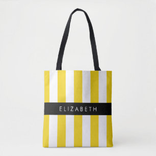 Tote Bag Bandes Jaunes, Motif Gratté, Lignes, Votre Nom