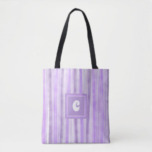 Tote Bag Bandes Lavande Monogramme personnalisées