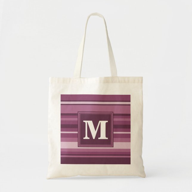 Tote Bag Bandes mauve monogrammes (Devant)