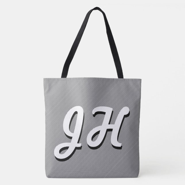 Tote Bag Bandes minces en noir et blanc | Initiales retro-s (Devant)