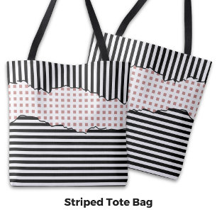 Tote Bag Bandes nettes Couleur noire, blanche et rose
