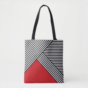Tote Bag Bandes noires et blanches avec triangle rouge