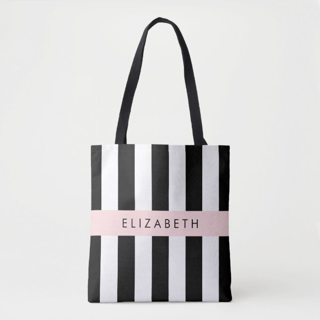 Tote Bag Bandes noires et blanches, Gravées, Lignes, Votre  (Devant)