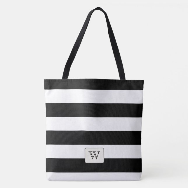 Tote Bag Bandes noires sur n'importe quel monogramme person (Devant)