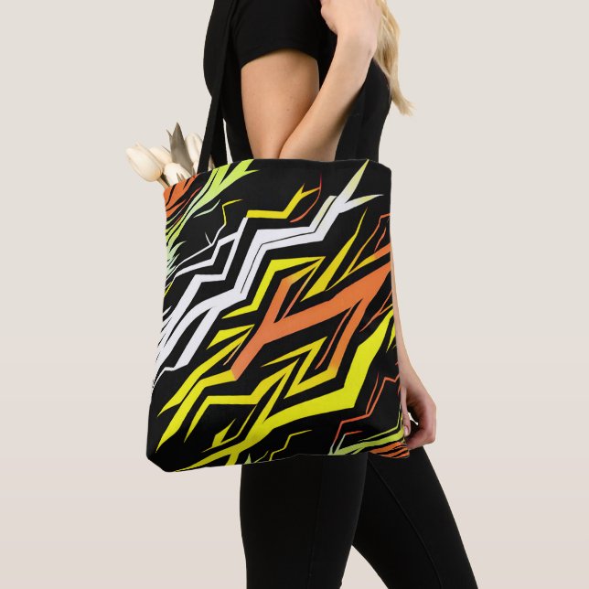 Tote Bag Bandes orange jaune Abstraites (De près)