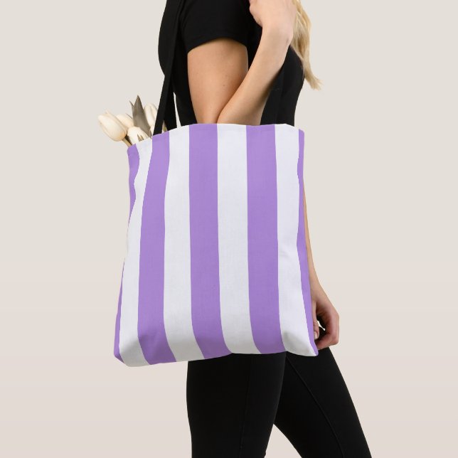 Tote Bag Bandes pourpres, Blancs, Motif rayé (De près)