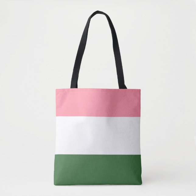 Tote Bag Bandes roses, vertes et blanches (Devant)