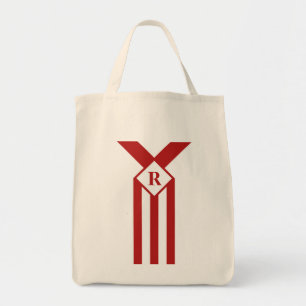 Tote Bag Bandes rouges et Chevrons avec Monogramme sur blan
