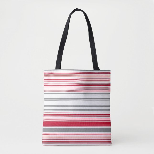 Tote Bag Bandes rouges gris mignonnes (Devant)