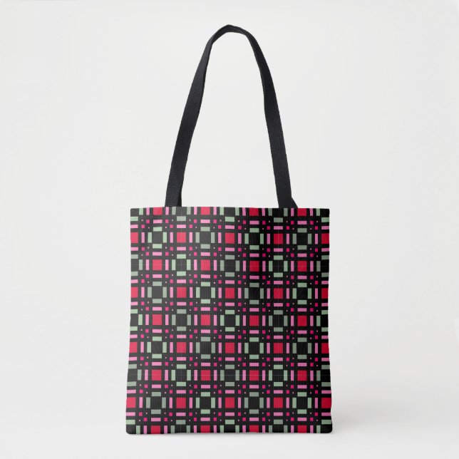 Tote Bag Bandes rouges rouges rouges vertes géométriques (Devant)