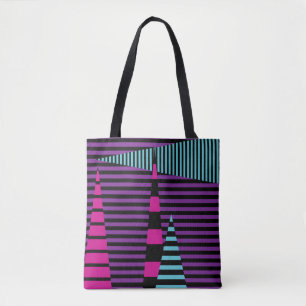 Tote Bag Bandes sur bandes - rose, pourpre, bleu et noir
