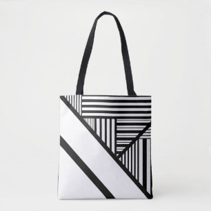 Tote Bag Bandes triangulaires en noir et blanc