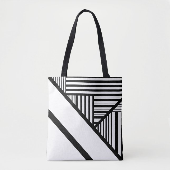 Tote Bag Bandes triangulaires en noir et blanc (Devant)