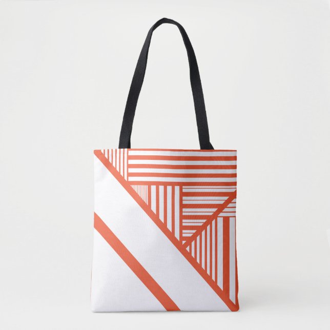 Tote Bag Bandes triangulaires - Orange et Blanc (Devant)