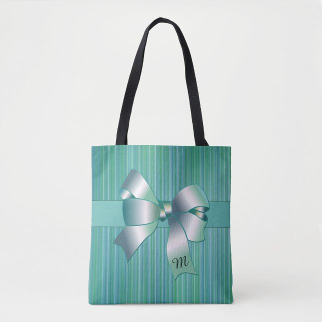 Tote Bag Bandes turquoise avec Bow (Devant)