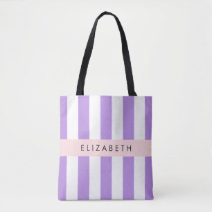 Tote Bag Bandes Violettes, Motif Gratté, Lignes, Votre Nom