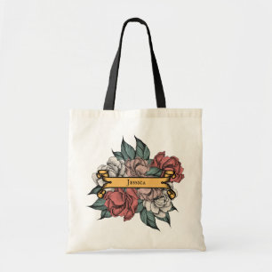 Tote Bag Bannière Florale Russe Rose tatouage Art