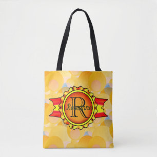 Tote Bag Bannière Monogram Fancy Cercle Bright Orange
