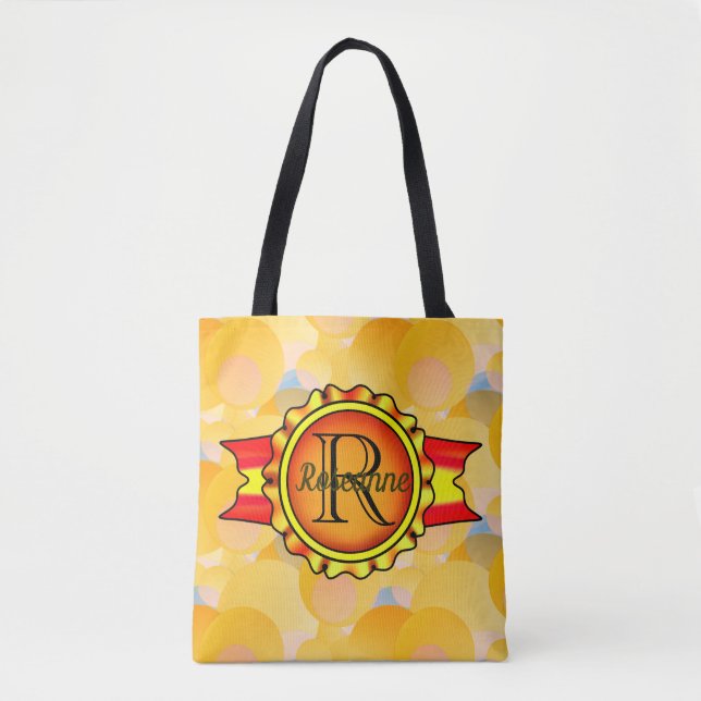 Tote Bag Bannière Monogram Fancy Cercle Bright Orange (Devant)