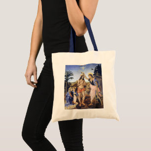 Tote Bag Baptême du Christ par Verrocchio, Léonard de Vinci