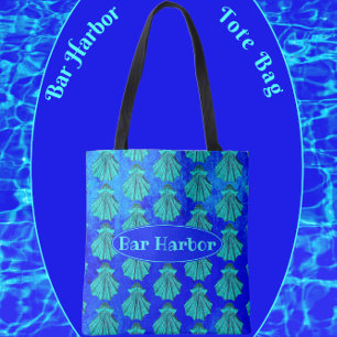 Tote Bag Bar Harbour Maine Bold Blue Scallop Shell