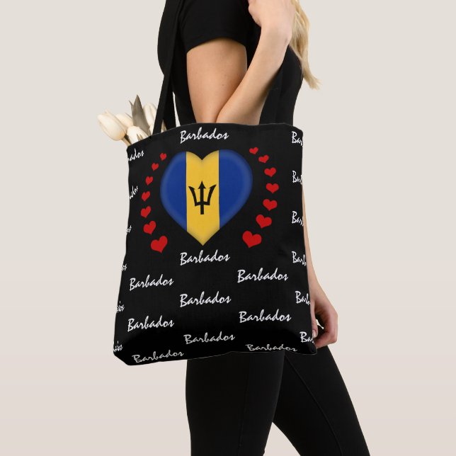 Tote Bag Barbados Flag & Heart Barbados Flag mode/sport (De près)