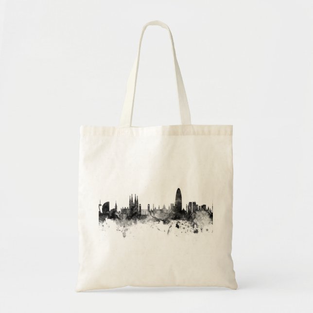 Tote Bag Barcelona Spain Skyline Black White (Devant)