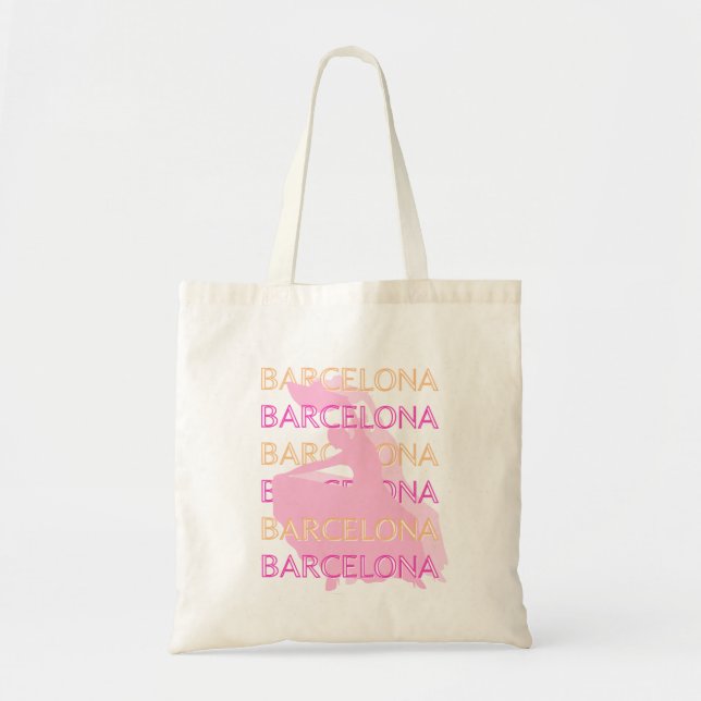 Tote Bag Barcelona Travel Art, Espagne, Orange, Rose (Devant)