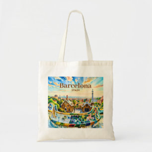 Tote Bag Barcelone Espagne aquarelle personnalisée Parc Gue