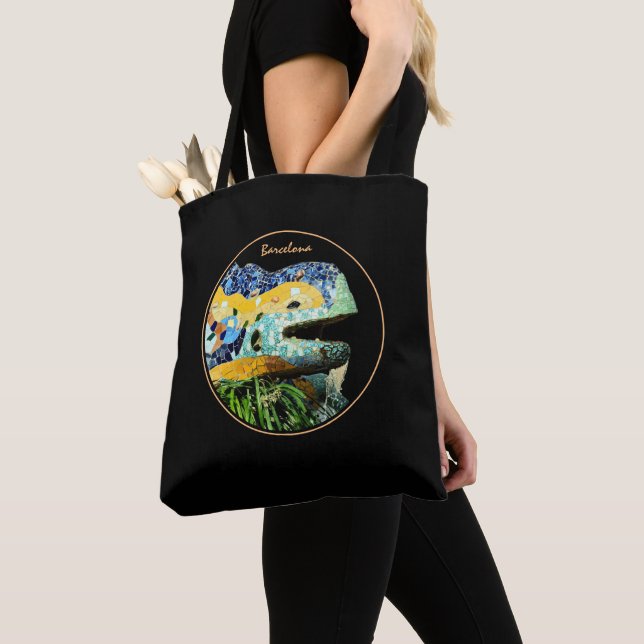 Tote Bag Barcelone Lizard & Parc Guell, Catalogne / Gaudi (De près)