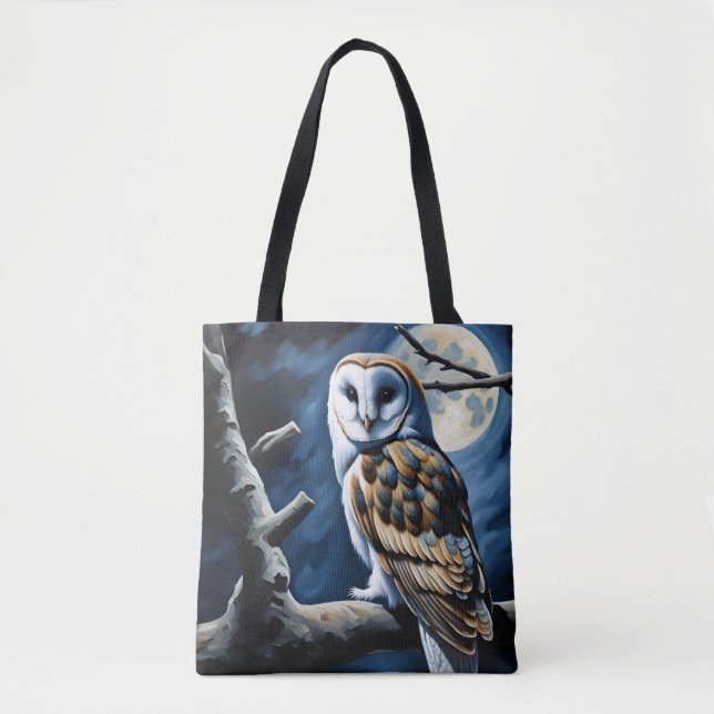 Tote Bag Barn Owl et Pleine lune (Devant)