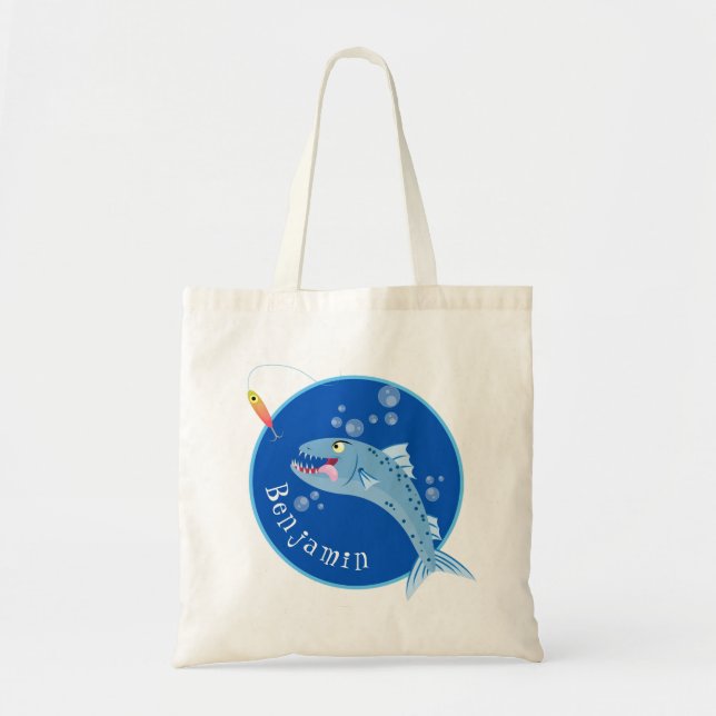 Tote Bag Barracuda poisson affamé de la pêche dessin animé (Devant)