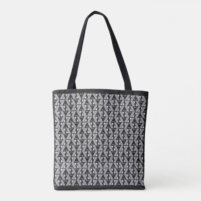 Tote Bag Barres, bandes et points noirs et blancs (Dos)