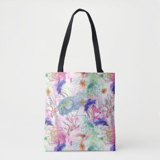 Tote Bag Barrière d'aquarelle à perte tropicale (Devant)