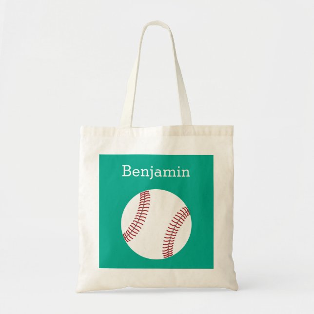 Tote Bag Base-ball avec le nom fait sur commande - émeraude (Devant)