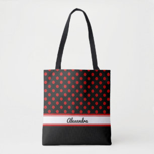 Tote Bag Base noire et Pois rouge personnalisée