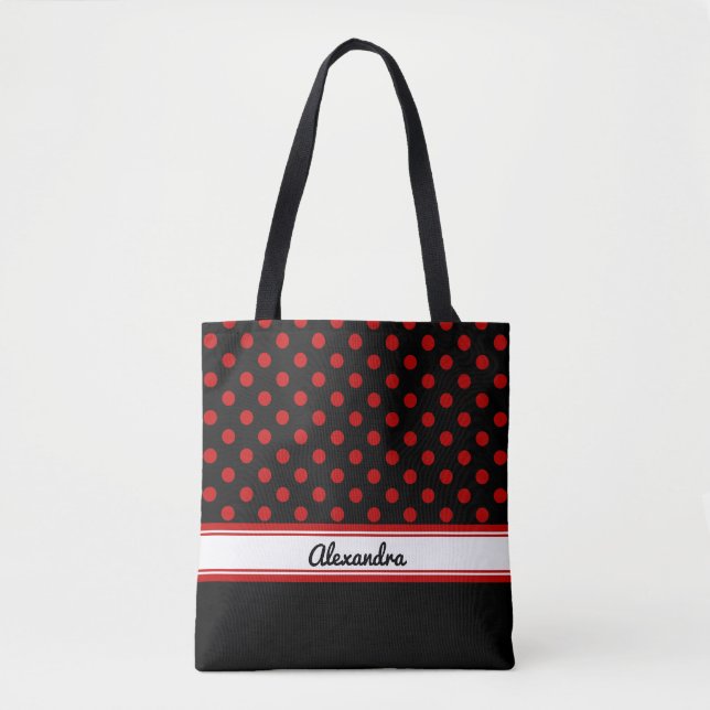 Tote Bag Base noire et Pois rouge personnalisée (Devant)