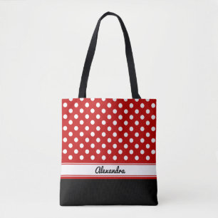 Tote Bag Base noire rouge Polka personnalisée Point blanc