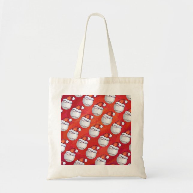 Tote Bag Baseball avec Santa Hat sur Rouge (Devant)
