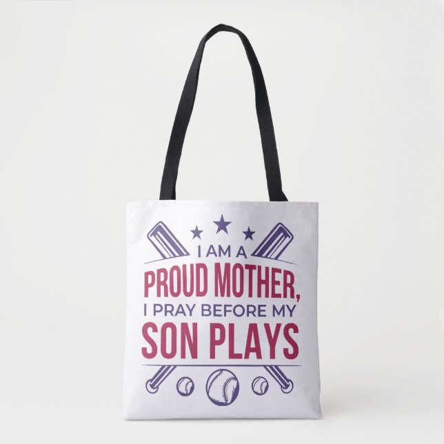 Tote Bag Baseball Fier Mère Je Prie Avant Que Mon Fils Ne J (Devant)