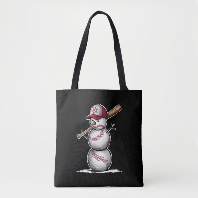 Tote Bag Baseball Snowman Balls Neige Noël Noël Noël cadeau (Devant)