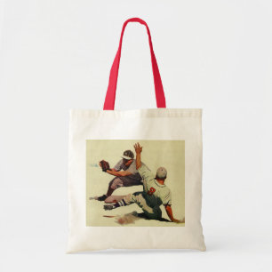 Tote Bag Baseball Sportif Vintage, Joueur Glissant vers le