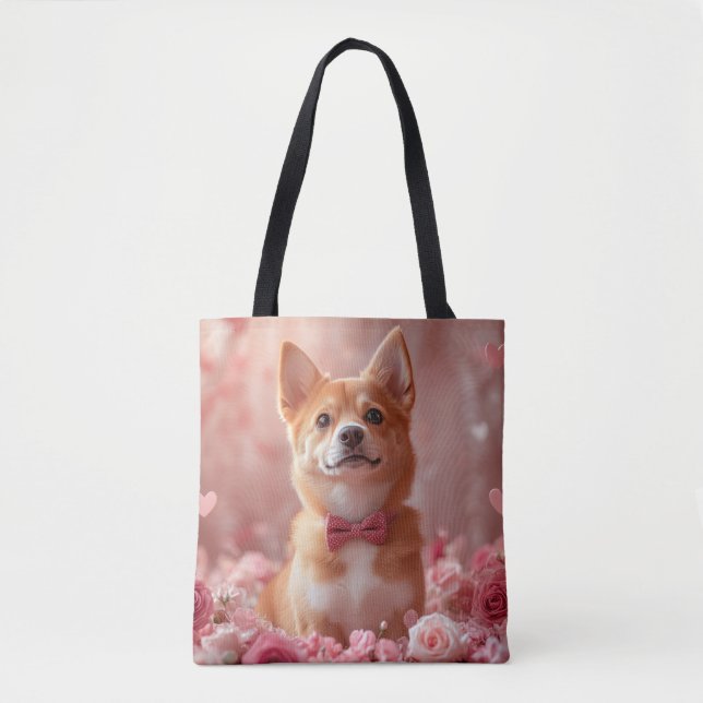 Tote Bag Basenji avec des roses - Saint-Valentin (Devant)