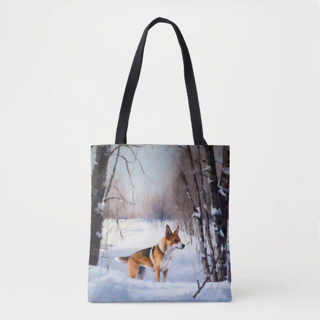 Tote Bag Basenji Qu'il neige Noël  (Devant)