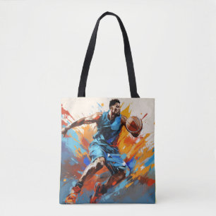 Tote Bag Basket-ball Action Sport Peinture Art Déco Abstrai